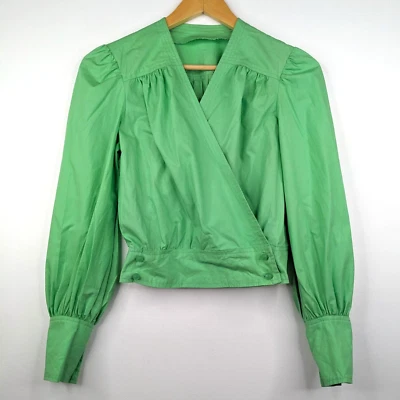 Handmade Vintage 80s Apple Green Cotton Shirt Size 6 8 XS Work Business Casual - Изображение 1 из 4