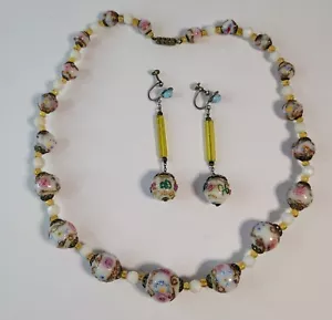 Venetian Murano Wedding Cake Glass Beads Necklace & Dangle Earrings vintage - Picture 1 of 6