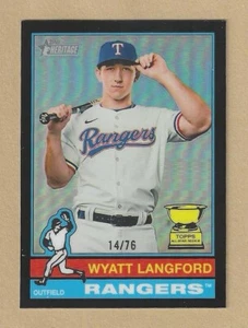 2025 Topps Heritage WYATT LANGFORD #29 rifrattore cromato nero #'d 14/76 Rangers - Foto 1 di 2