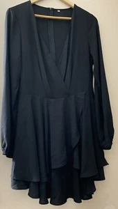 Women's Wrap V Neck Dress Long Sleeve High Waist Ruffle Swing Skater Size L*READ - Picture 1 of 11