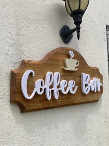 Coffee Bar Sign Wall Decor Rustic Wood Sign Antique Look - Picture 1 of 11