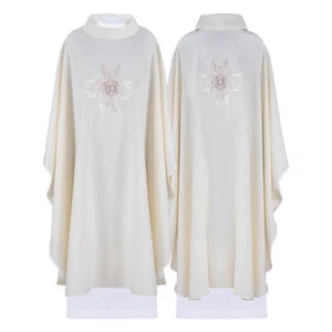 Haftina White Gothic Chasuble Vestment With Satin Cross | Kasel | Casulla - Picture 1 of 2