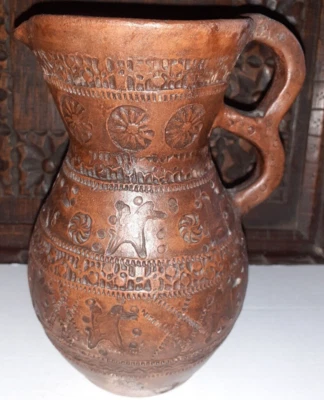 Vintage Greek Hellanistic Terracotta Redware Twin Handled Rustic Jug Pitcher - Image 1 of 4