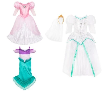 Fantasia Disney Deluxe Ariel conjunto com 3 vestidos com acessórios para crianças tamanho 4 5/6 7/8 - Imagem 1 de 4
