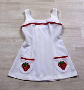 60s Top Seed Tennis Dress Strawberry Print White Polyester MOD Mini Dress VTG