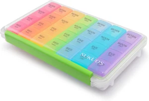 Sukuos 7-Day Pill Organizer, Large Moisture-Resistant Cases - Rainbow Colors