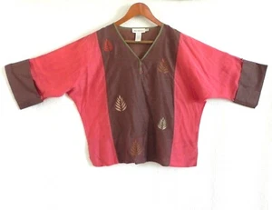 BritishIndia Top Cotton/Silk Dolman 3/4 Sleeve Embroidery Trim Boxy 7/9(fits M) - Picture 1 of 11