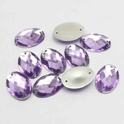 100 Purple Flatback Acrylic Oval Sewing Rhinestone Button 13X18mm Sew on beads - image 1 of 4