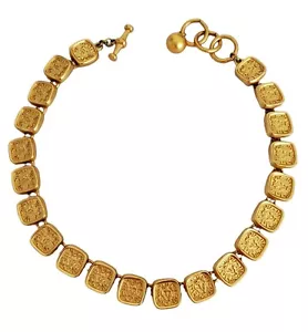 Collana Vintage Anne Klein Firma LEONE Medaglioni Quadrati Tono Oro Opaco - Foto 1 di 5
