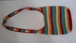 Handmade Crochet Handbag Tote Beach Bag Button Closure Weave Rainbow Multicolor - Picture 1 of 9