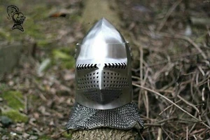 Medieval Custom SCA HNB 18 Gauge Steel Medieval Bascinet Klapvisor Helmet Gift - Picture 1 of 3