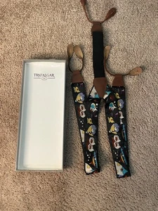 VTG Silk Braces Suspenders Fish Leather Trafalgar Made USA Leather - Picture 1 of 7