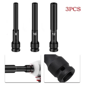 Hex Socket Adapter 1/2\" 3pcs 8mm/10mm/12mm Black Chrome Vanadium Steel ~ - Picture 1 of 17
