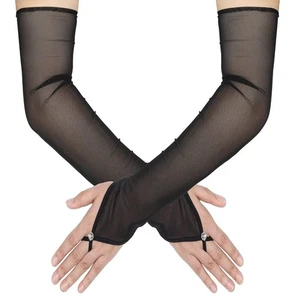 Guantes largos transparentes sin dedos para mujer Guantes de malla de tul para boda novia Ope... - Imagen 1 de 6