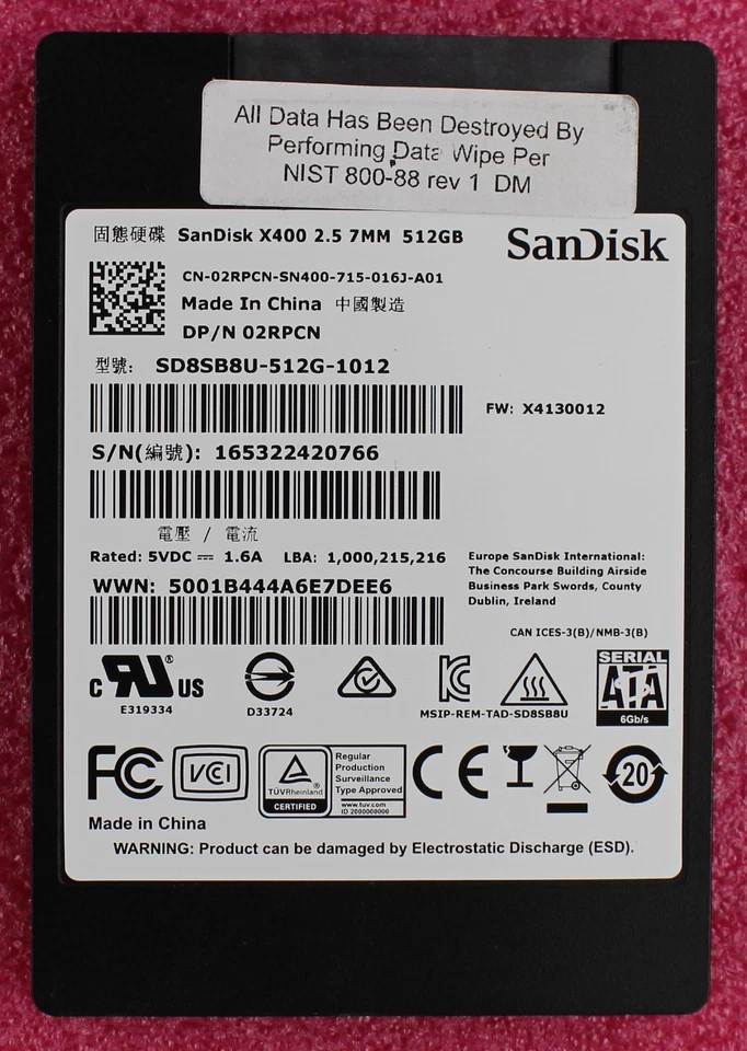 A8155878 - Dell 500Gb 2.5 inch 7MM SSD - Image 1 of 1
