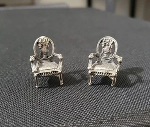 Juego de 2 sillones victorianos vintage de plata 800 firmados en miniatura para casa de muñecas ☆132AR - Imagen 1 de 22