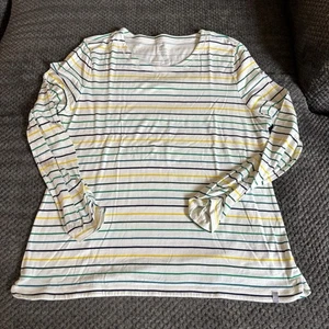 T-shirt donna Talbots taglia XLP blu navy a righe manica 3/4 misto cotone causale morbida - Foto 1 di 7