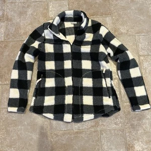 Columbia West Bend Full Zip Fleece Jacket Women's L Black White Check Pockets - Picture 1 of 7