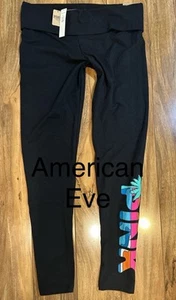 Victoria's Secret Pink Foldover Full Length Cotton Legging Black Tropical SM NWT - Picture 1 of 7