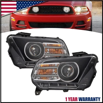 Headlight For 2013-2014 Ford Mustang Black Projector w/LED DRL HID/Xenon Pair - Image 1 of 4