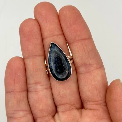 Anillo Piedra Pietersita Azul Lágrima Plata de Ley Talla 6.5 Piedras Preciosas Raras Foto 1 de 4
