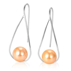 Pendientes de perlas para mujer de plata de ley 925 perlas colgantes gancho pendiente J... - Imagen 1 de 6