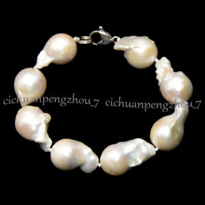 HUGE 20-25MM REAL NATURAL WHITE BAROQUE PEARL BEADED BRACELET 7.5 INCHES 