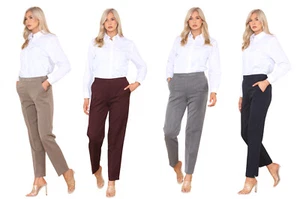 Damen Arbeits Bürohose 2-Wege Stretch halb elastisch Taille Taschenhose - Bild 1 von 31