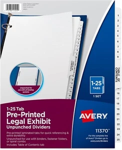 Avery Premium Collated Legal Exhibit Divider Set 8.5 x 11 Inches, 1 Set - Picture 1 of 5