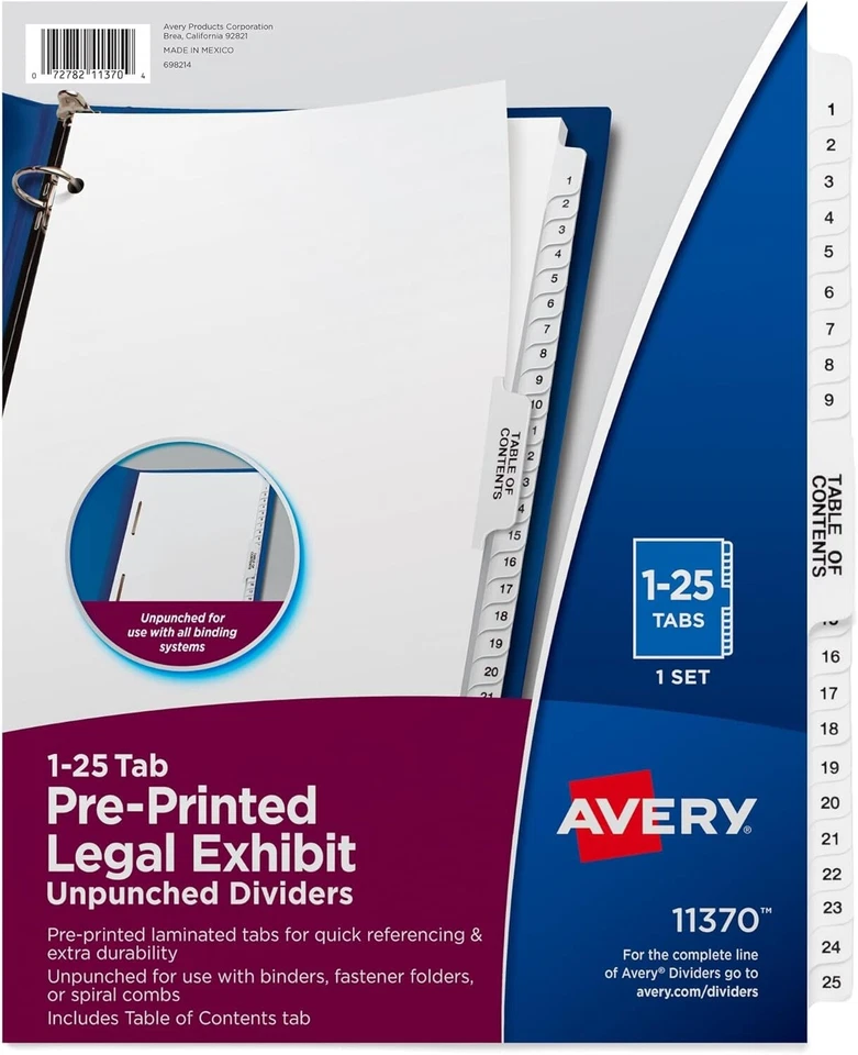 Avery Premium Collated Legal Exhibit Divider Set  8.5 x 11 Inches, 1 Set - Image 1 of 4
