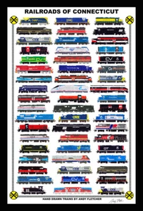 Ferrocarriles de Connecticut 12""x18"" póster enmarañado firmado por Andy Fletcher - Imagen 1 de 1