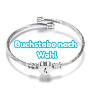 Damen Armreifen Silber mit Herz & Buchstaben Armreif Armspange Armband Mädchen - Bild 1 von 2