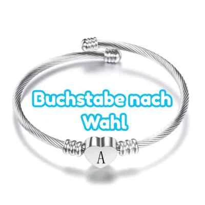 Damen Armreifen Silber mit Herz & Buchstaben Armreif Armspange Armband Mädchen - Bild 1 von 2