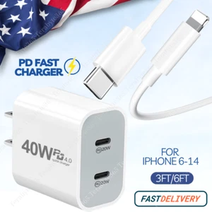 USB Type C PD Fast Charging Wall Charger Block Data Cable For iPhone 11 12 13 14 - Picture 1 of 15