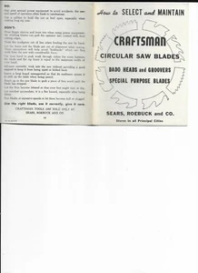 CRAFTSMAN VINTAGE CIRCULAR SAW BLADES BROCHURE FROM SEARS - Picture 1 of 2