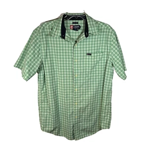 Chaps Hemd Herren Medium Kurzarm grün kariert Button Down Logo Tasche - Bild 1 von 8