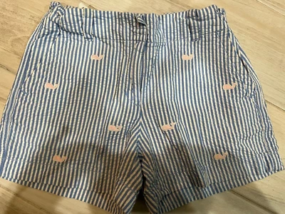 girls VINEYARD VINES PIN STRIPED WHALE LOGO SHORTS blue white pink SIZE 10 - Image 1 of 3