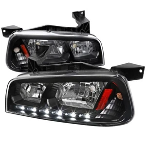 For 06-10 Dodge Charger Black Housing Halogen Headlights Corner 1pc w/LED DL - Picture 1 of 5