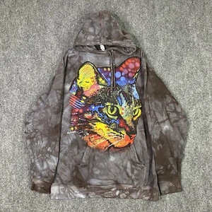 The Mountain Cat Face Sweatshirt Adult Medium Grey Tie Dye Sweater Kitten Hoodie - Picture 1 of 12