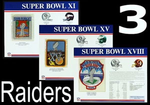 (3) OAKLAND RAIDERS SUPER BOWL Champions PATCH CARDS Willabee & Ward SB 11 15 18 - Picture 1 of 4
