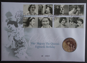 2006 QEII 80th Birthday £5 PNC stamp & coin cover BUNC
