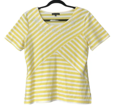 Camisa listrada Napa Valley feminina tamanho M amarela e branca bainha dividida P/S - Imagem 1 de 4