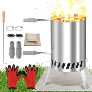 Poolheizung Edelstahl Pool Holz mit Feuermatte Schwimmbadheizung Feuer - Bild 1 von 7