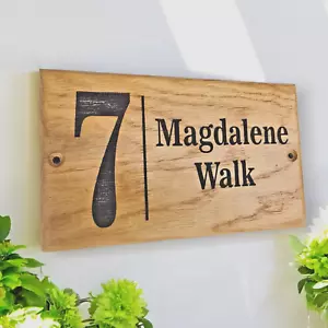 Personalised Oak House Number Name Sign Carved Engraved Outdoor Wooden Plaque - Picture 1 of 13