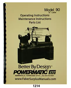 Powermatic 12" Model 90 Lathe Operation, Maintenance, & Parts List Manual #1214 - Picture 1 of 11