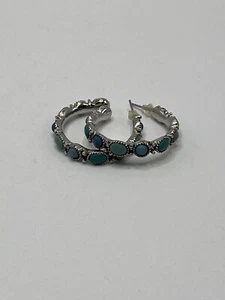 Beautiful Ralph Lauren  Silver toned Turquoise Hoop Earrings.  - Picture 1 of 5