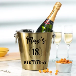 Secchiello ghiaccio personalizzato ORO 18° 18° compleanno con nome champagne cooler e bicchiere - Foto 1 di 19