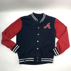 Majestic MLB Atlanta Braves Snap Button Up Baseball Varsity Jacket Men's Size L