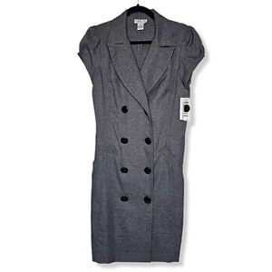 VTG Y2K 90s 6 Double Breasted Dress Grey Corporate Goth Office Career Cap Sleeve - Picture 1 of 6