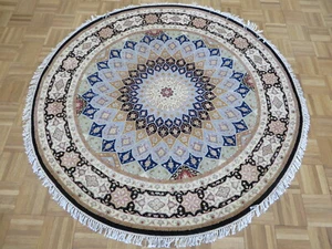 5'2 x 5'2 redondo anudado a mano fino Nain Gombad con alfombra oriental de seda G8027 - Imagen 1 de 12